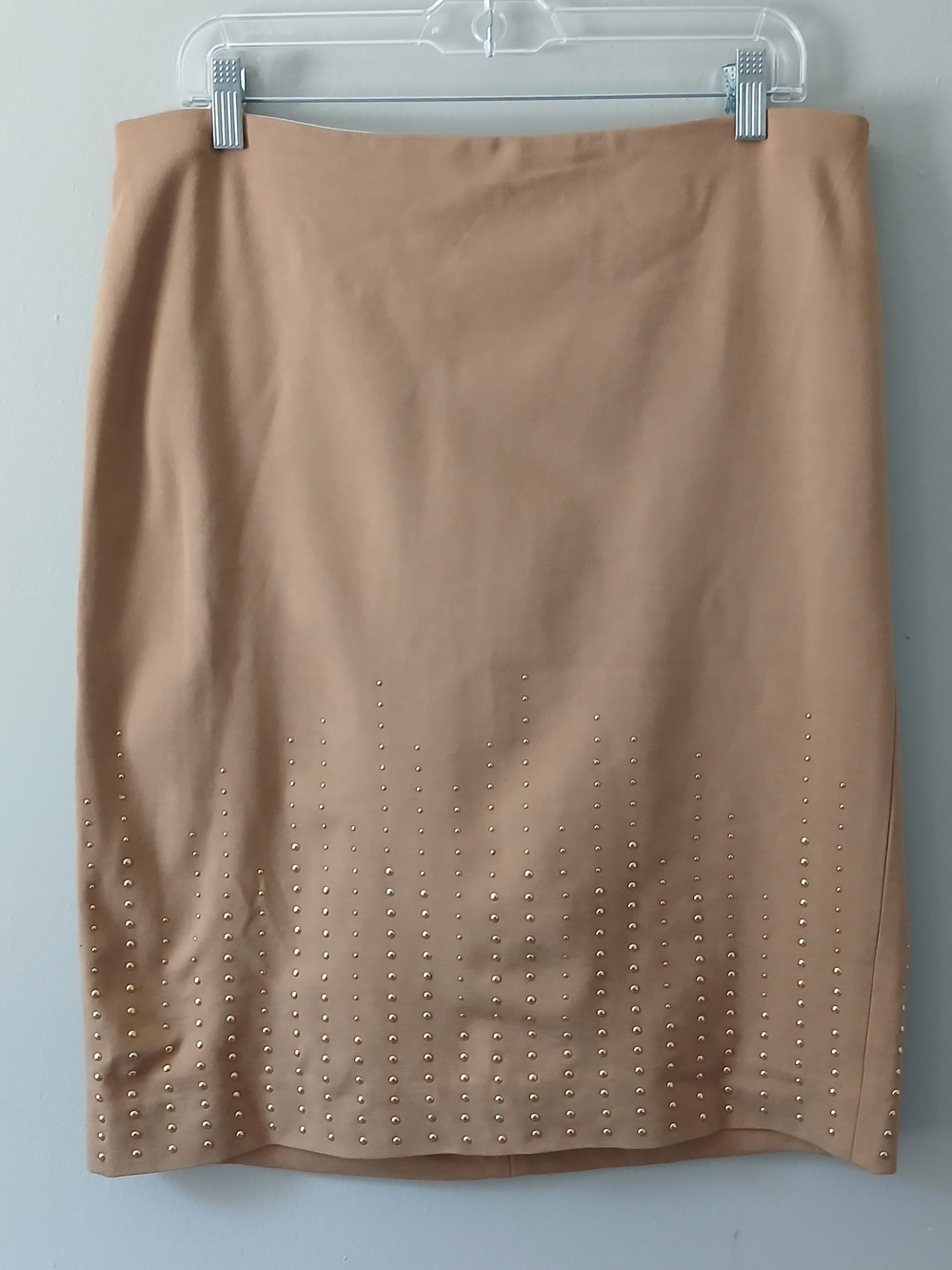 Carmen Marc Valvo Women's Size XL Embellished Studded Brown Pencil Skirt Stretch